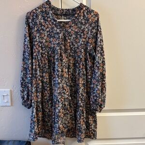 SHEIN Navy Floral Long Sleeve Dress